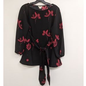 Shoshanna Black Blouse with Red Floral Print